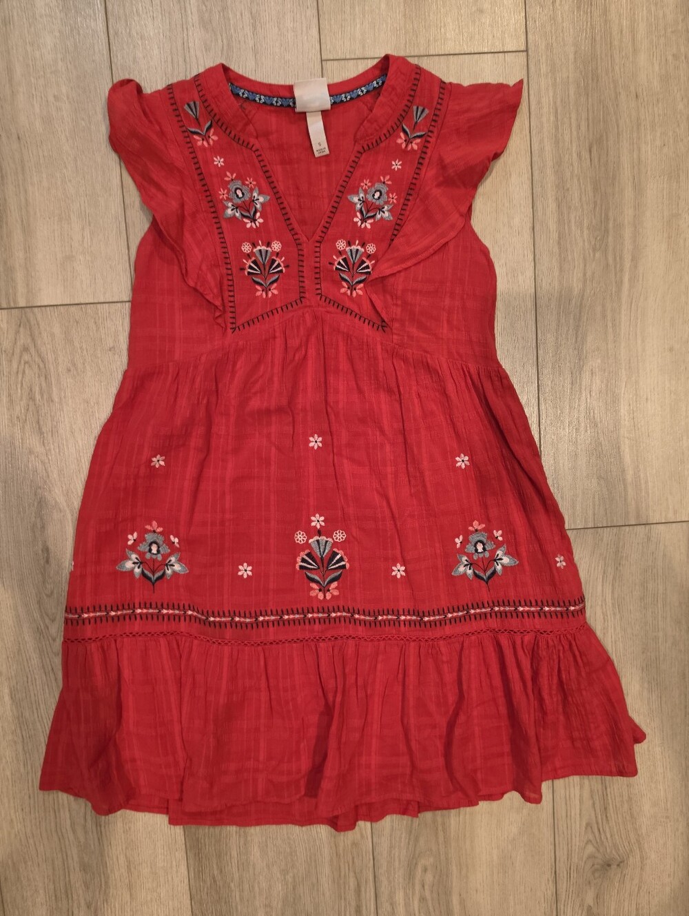 Knox Rose Embroidered Boho Mini Dress Red Small